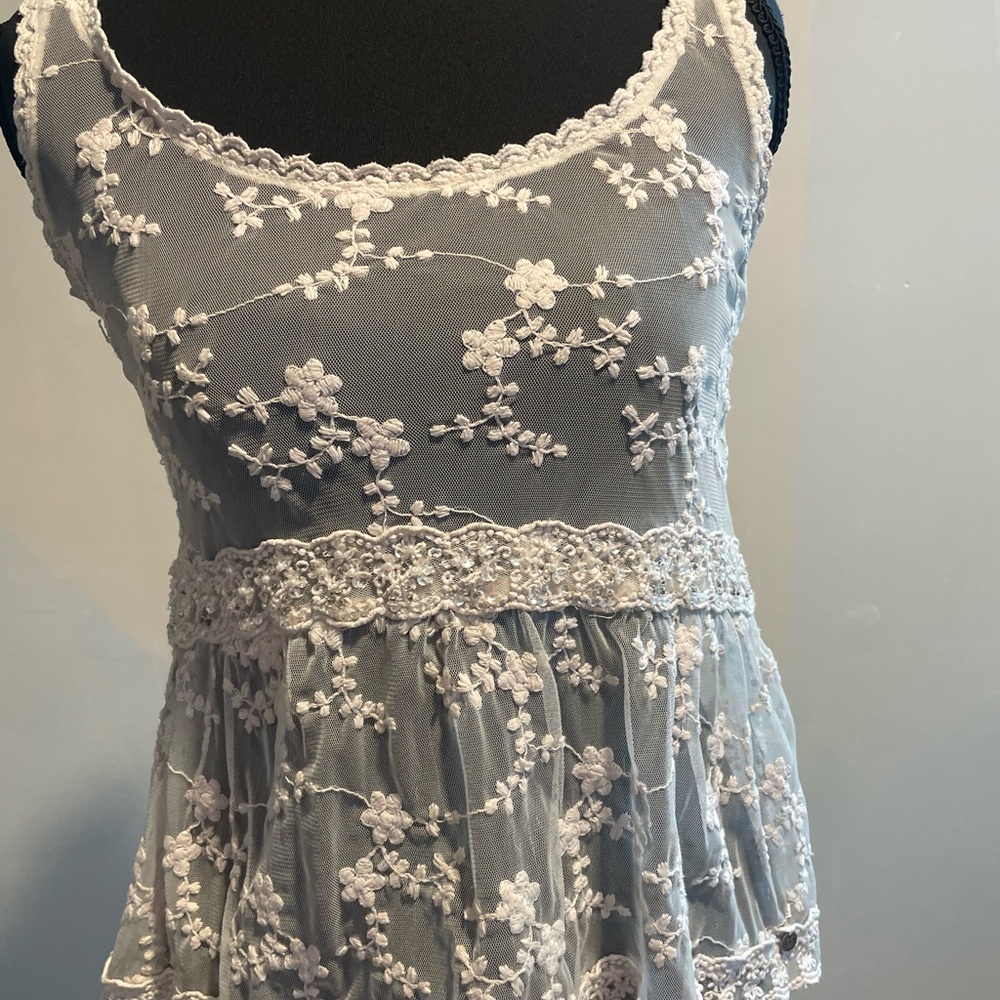 Abercrombie & Fitch White Floral Lace Mesh Chemise